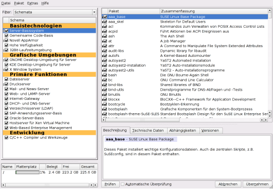 Yast software selection details